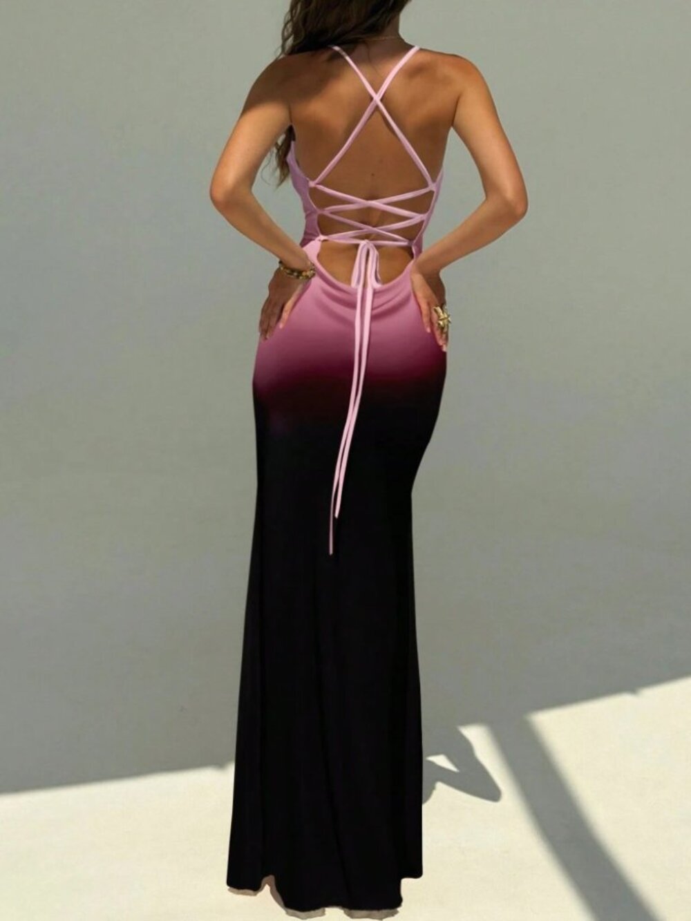 Pink Ombre Maxi Dress with Spaghetti Straps - Picture 5 of 6